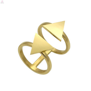 Abrir manguito simples ouro duplo dois anel de forma de triângulo